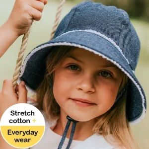 Bedhead Hats Bedhead Ponytail Ruffle Trim Bucket Hat with Strap-Denim Fashion