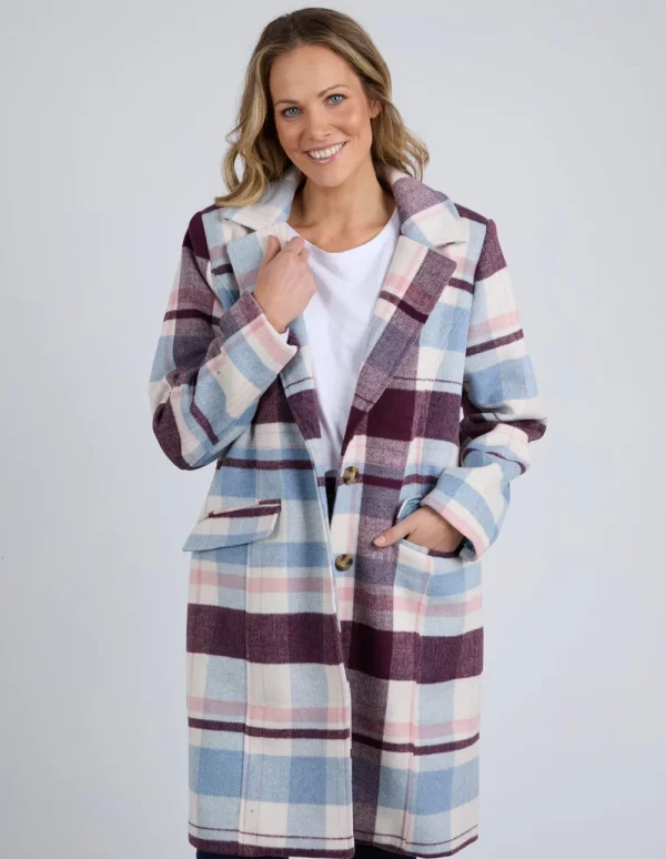ELM Blanche Check Coat - Blue Fashion