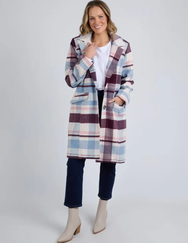 ELM Blanche Check Coat - Blue Fashion