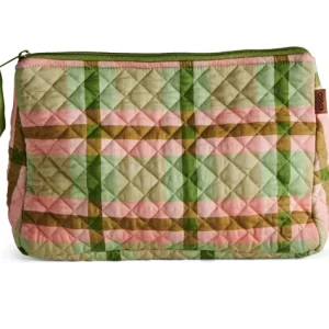 Kip & Co Pistachio Tartan Quilted Cotton Toiletry Purse New