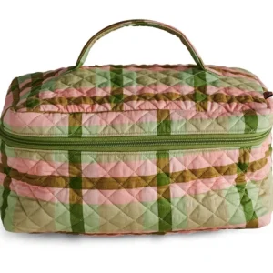 Kip & Co Pistachio Tartan Quilted Cotton Toiletry Case Fashion