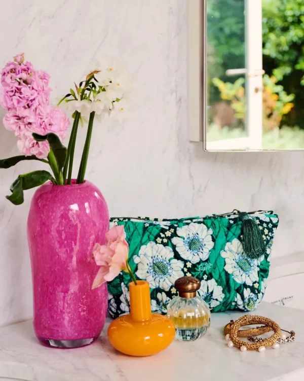 Kip & Co Tumbling Flowers Green Velvet Toiletry Bag Fashion