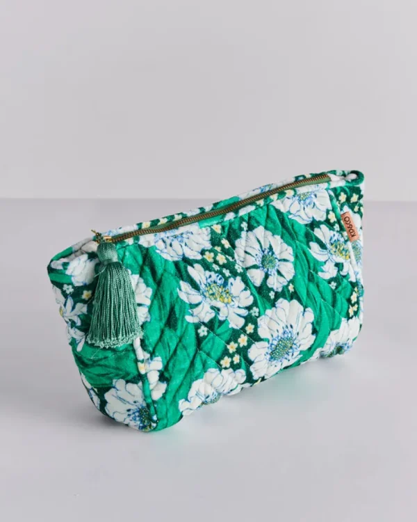 Kip & Co Tumbling Flowers Green Velvet Toiletry Bag Fashion