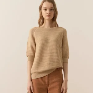 POL Orwell Ribbed Knit Tee - Camel Online