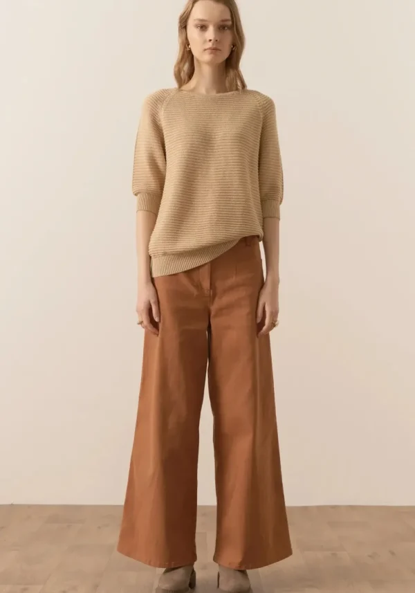 POL Orwell Ribbed Knit Tee - Camel Online